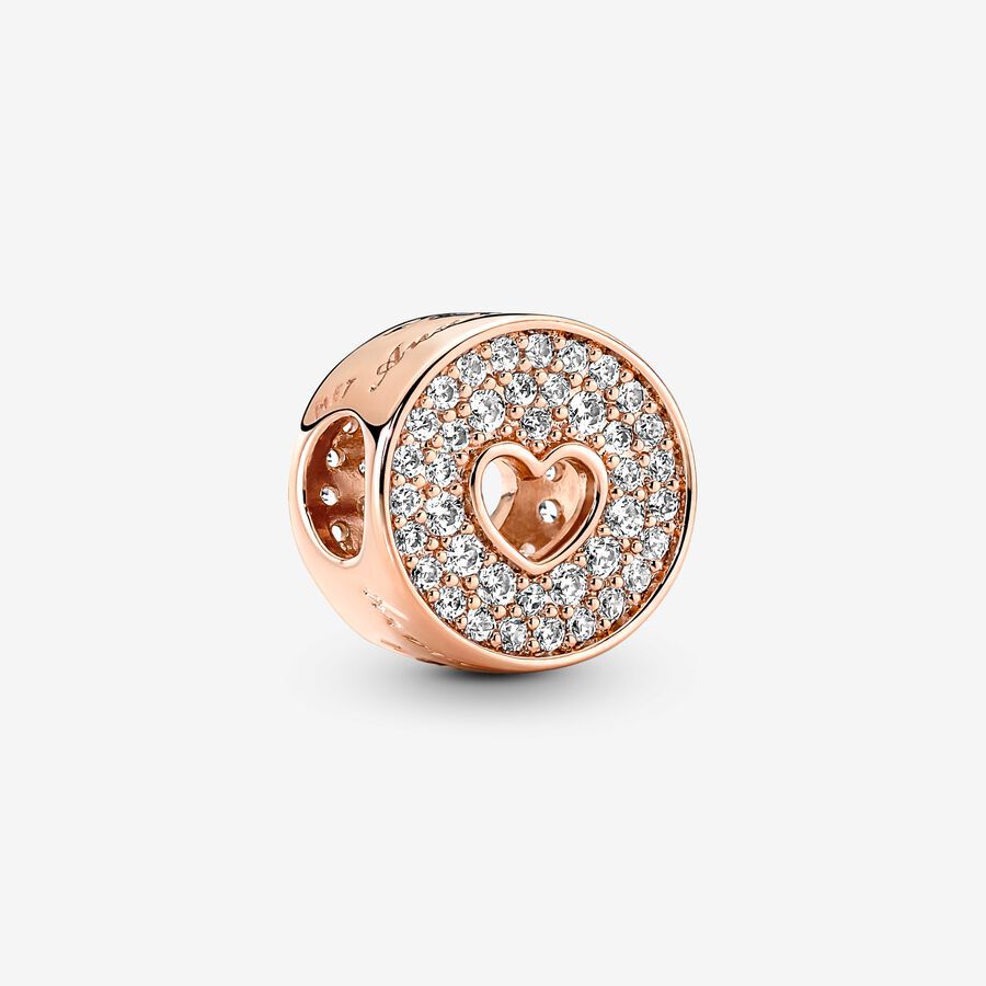 Panjia Rose Gold Plated Heart shaped Beads Anniversary Commemorative String Jewelry with Diamond Setting Shining DIY Accessories