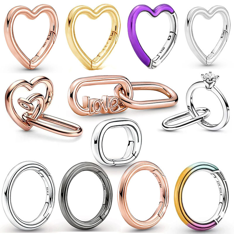 Panjiaduo white copper ME spring buckle DIY love ring connector bracelet female connector ring niche jewelry accessories