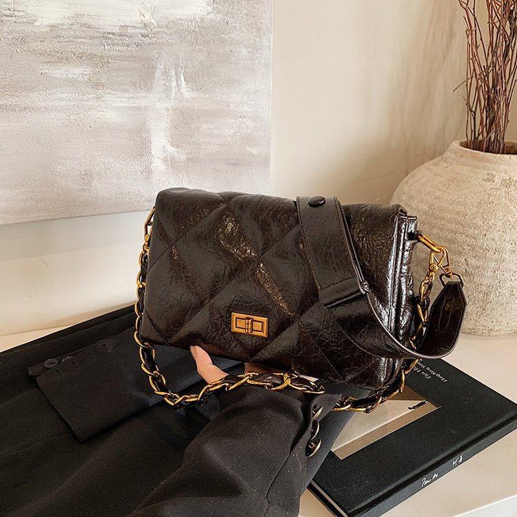 Xiaoxiangfeng Underarm Bag Women's Korean Fashion Trendy Ling Grid Chain Small Square Bag 2024 Winter Premium Shoulder Bag