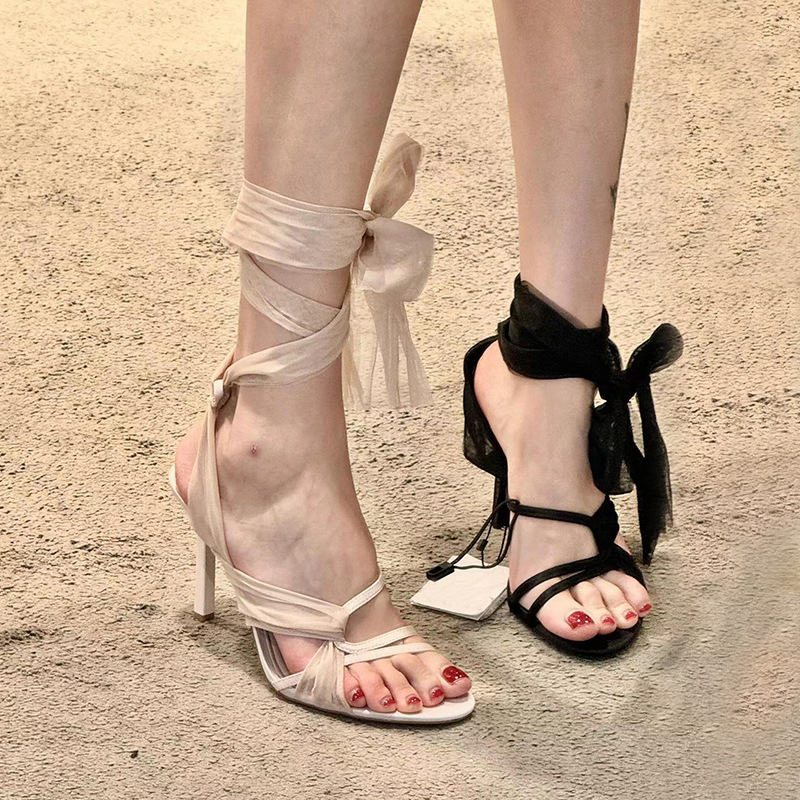 ~Subtle straps, stunning open toe za high-heeled sandals for women in summer 2024, paired with skirts and French style single shoes
