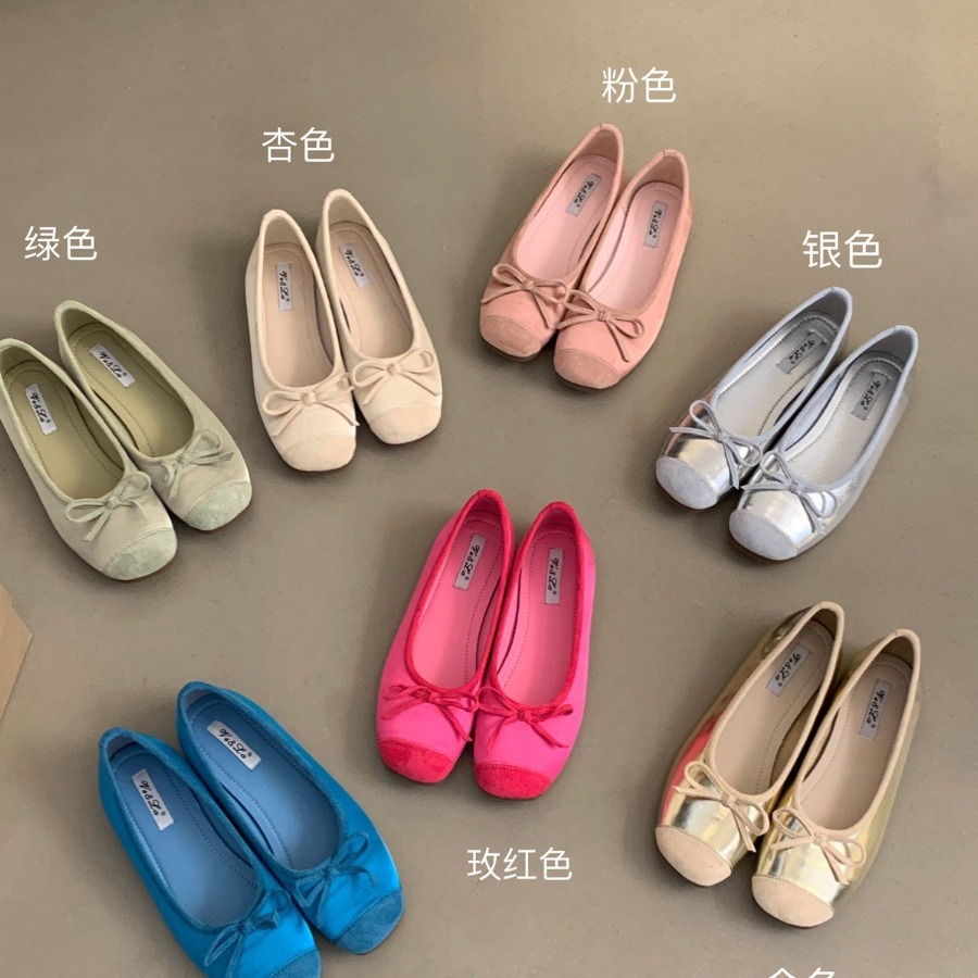 Round toe shallow mouth single shoe for women's spring and autumn new soft leather ballet fairy style gentle one foot soft flat bean scoop shoes