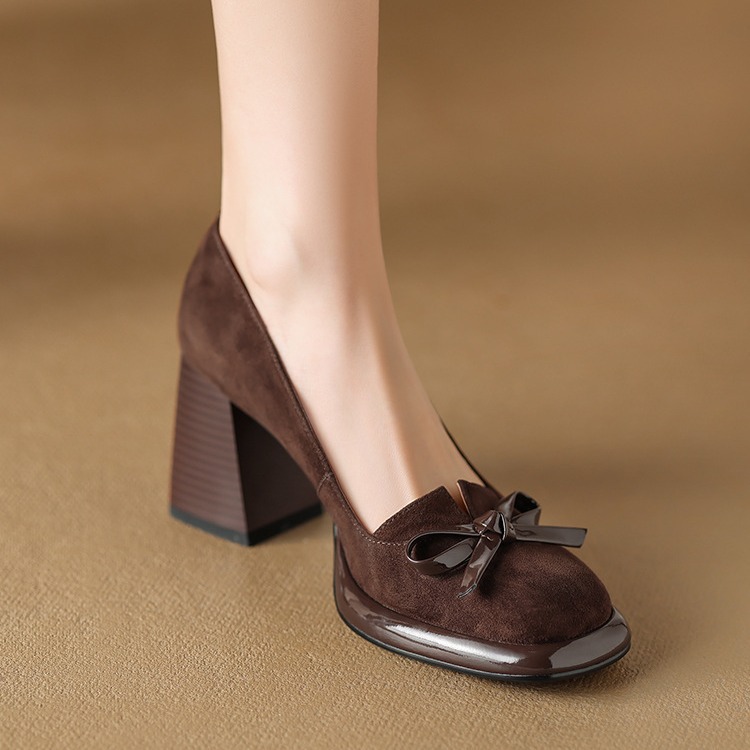 2024 Spring New Butterfly Knot Matte Coarse Custom Shoes for Women, Shallow Mouth Waterproof Platform Coarse Custom Shoes