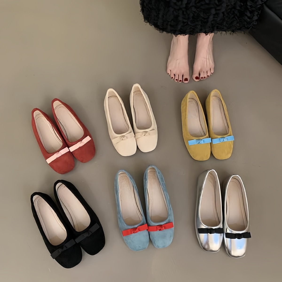 Women's non tiring soft soled single shoes, French style exquisite small fragrance style color blocked butterfly bow shallow mouth flat shoes