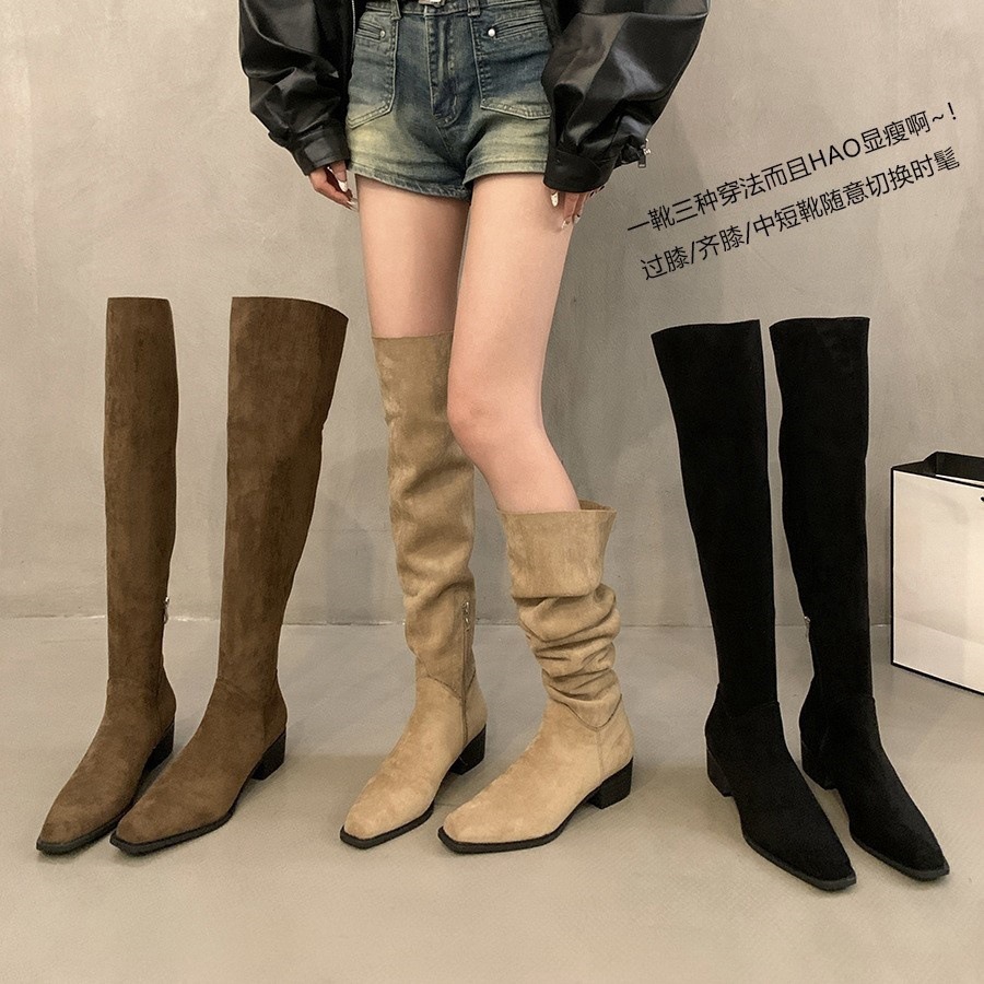 Wear more boots! Coarse heeled over the knee boots, women's shoes with plush boots, 2024 new autumn and winter pile knight Martin boots