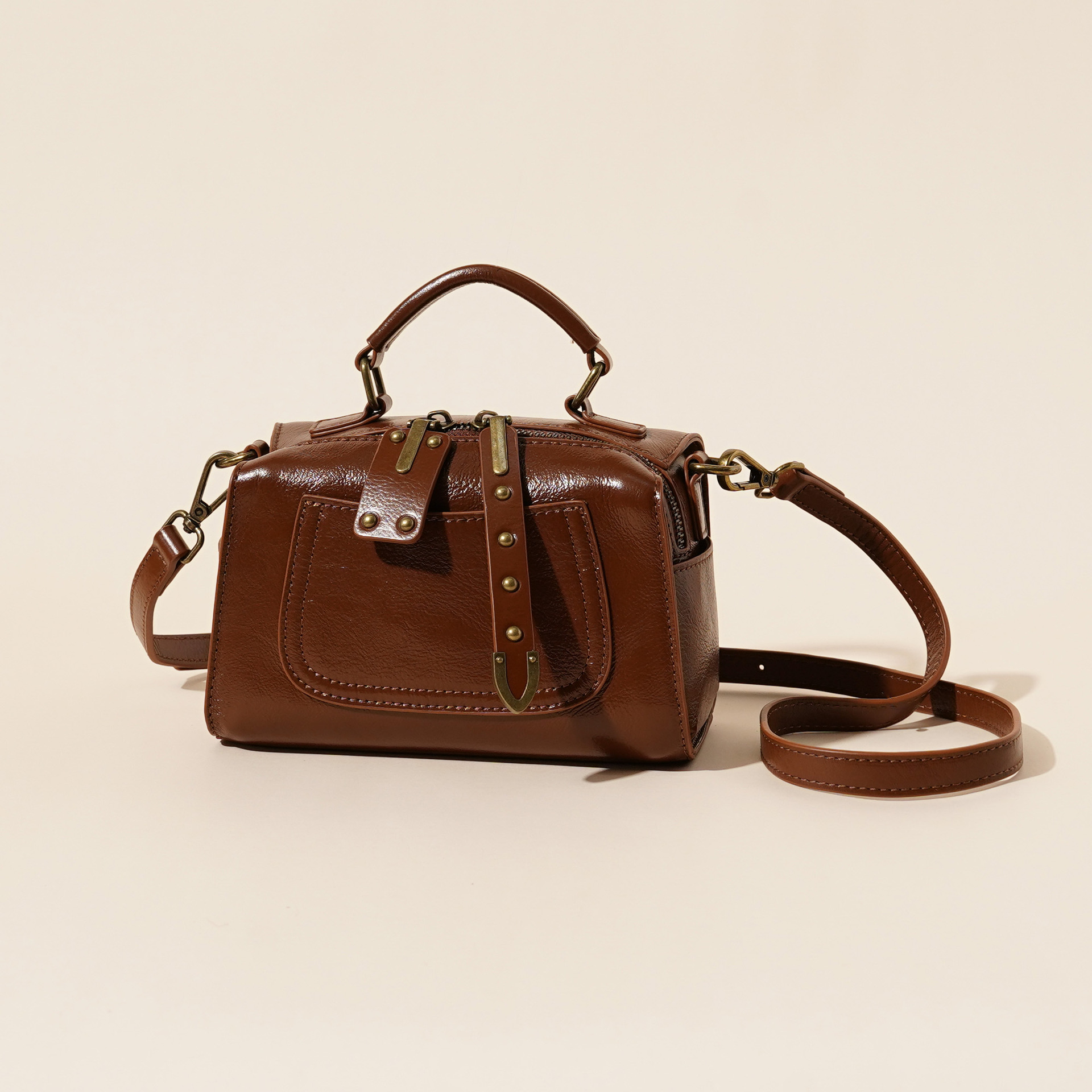 Spring and summer new genuine leather Boston pillow bag, fashionable casual handbag, vegetable tanned cowhide single shoulder crossbody women's bag