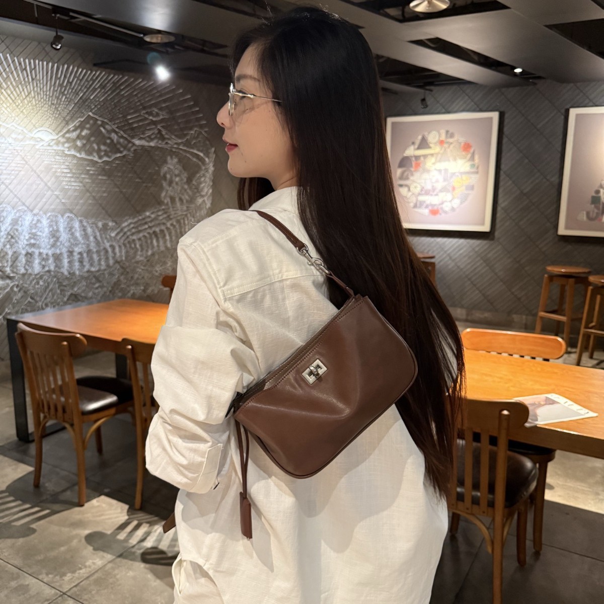 2025 New Year's Rodeo Lock Armband Bag Versatile Mini Motorcycle Stick Bag Leather Single Shoulder Small Square Bag