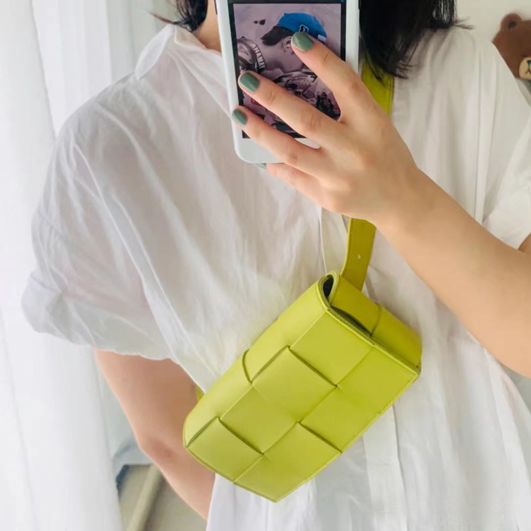 2025 new cowhide women's bag, woven pillow, small square bag, multi back method, fashionable candy color crossbody bag, women's trendy ins