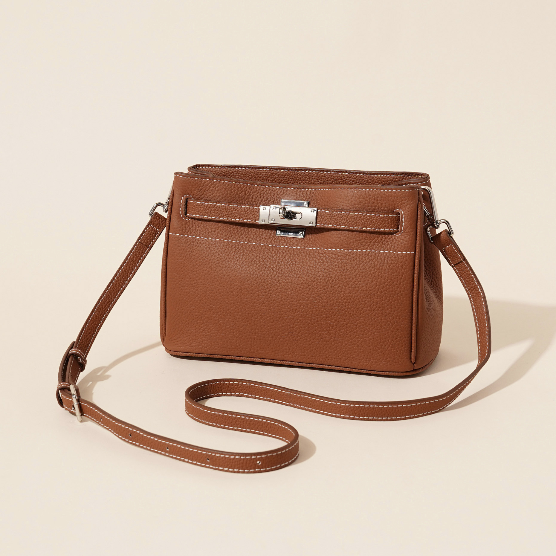 Top layer cowhide high-end new Kelly bag retro lock underarm bag genuine leather shoulder bag handbag crossbody bag