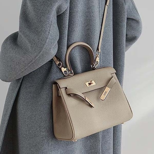 2025 new genuine leather women's bag with top layer cowhide TOGO Kelly high-end feel, large capacity, fashionable commuting, single shoulder handheld