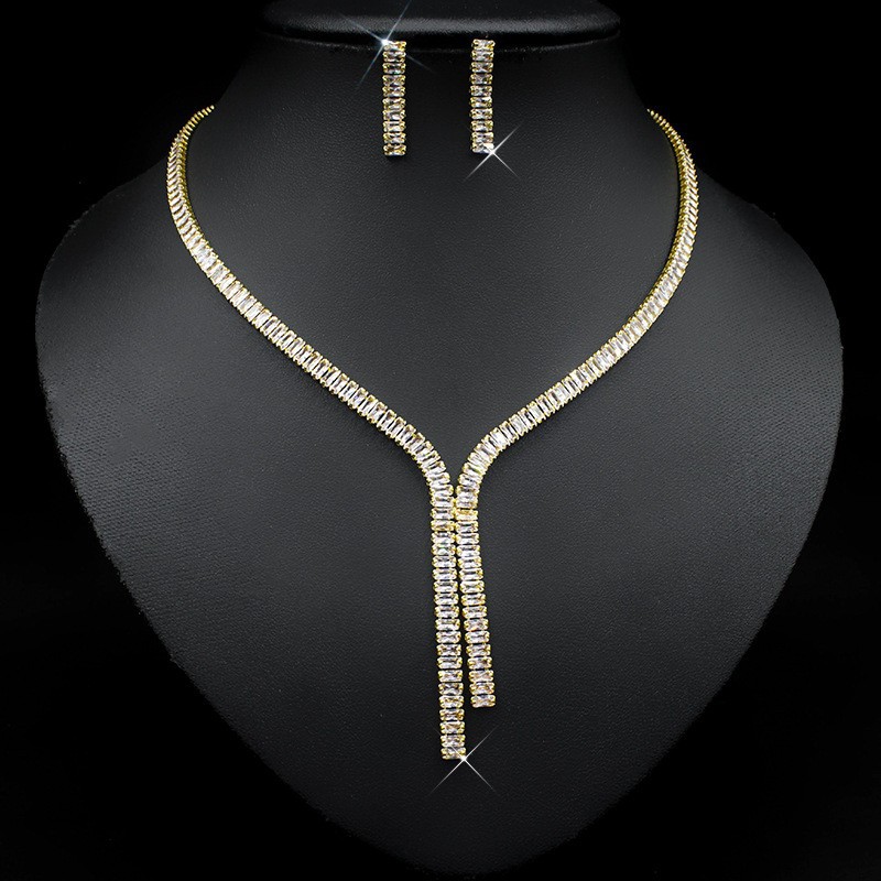 Gemstone necklace, summer snake bone chain, ins, cool and minimalist zircon tassel earring set, 925 silver needle jewelry