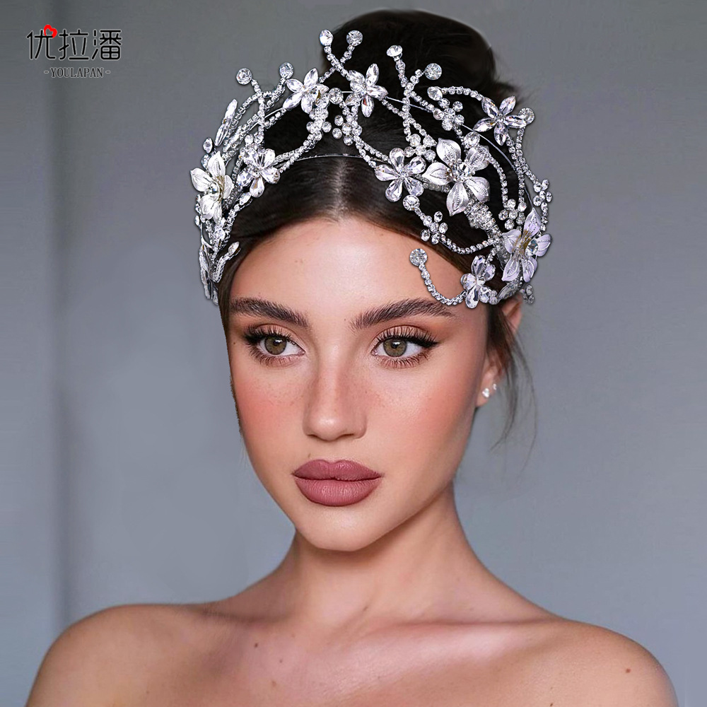 Yulapan HP764 Gorgeous Wedding Dress Banquet Headwear Bridal Accessories Alloy Flower Inlaid Diamond Fashion Headband