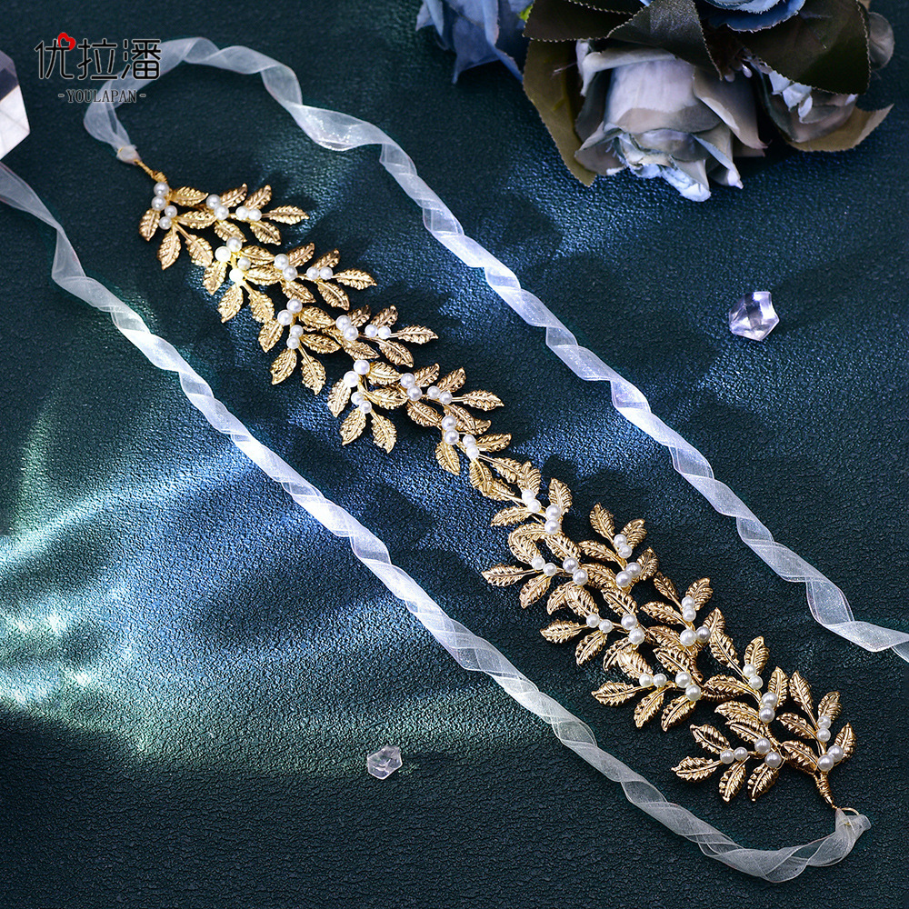 Yurapan SH353 Foreign Trade Belt Pearl Alloy Leaves Versatile Bridal Waist Cover Women's Performance Dress Waist Accessories