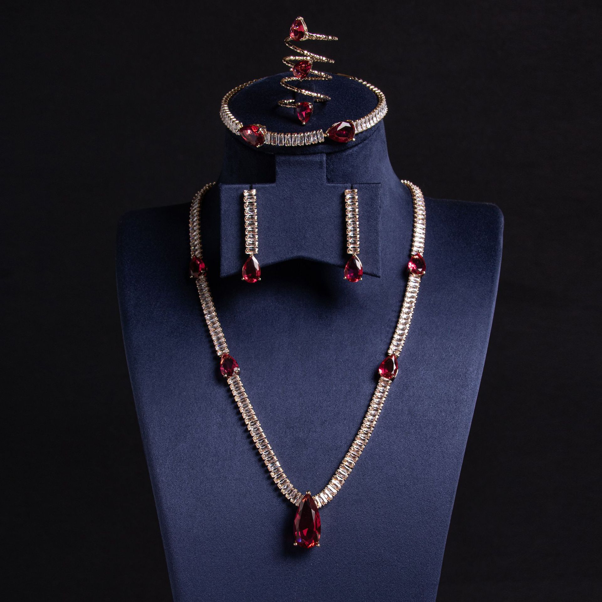 European and American luxury zircon water droplet necklace earring set, bride's wedding jewelry set, jewelry set, wedding accessories wholesale