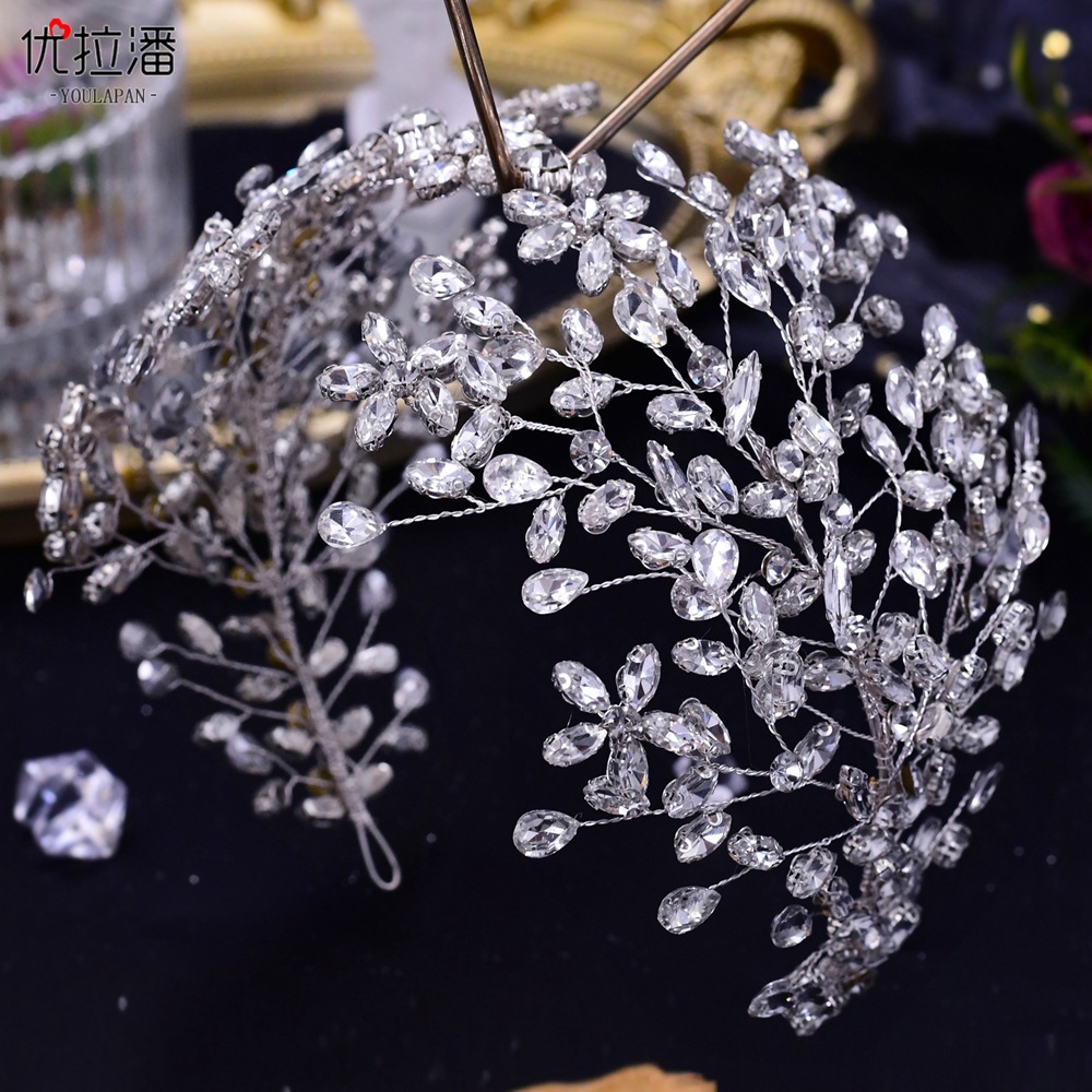 Yulapan HP414 handmade rhinestone headpiece, hair headband, European and American wedding dress hair crown, diamond studded accessory headband