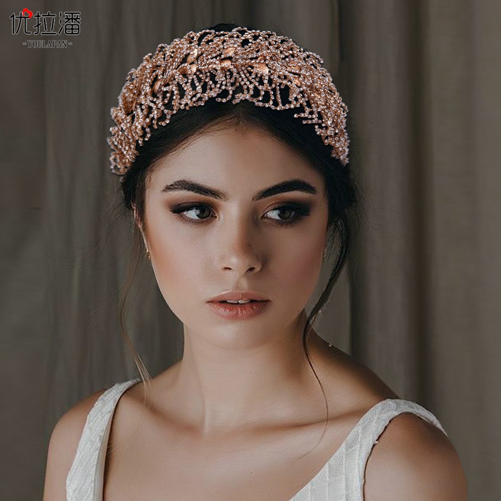 Yulapan HP386 Foreign Trade Bridal Hair Accessories Women's Hairbands Wide Edge Headpieces Handmade Diamond Set Styling with Accessories Hair Hoops