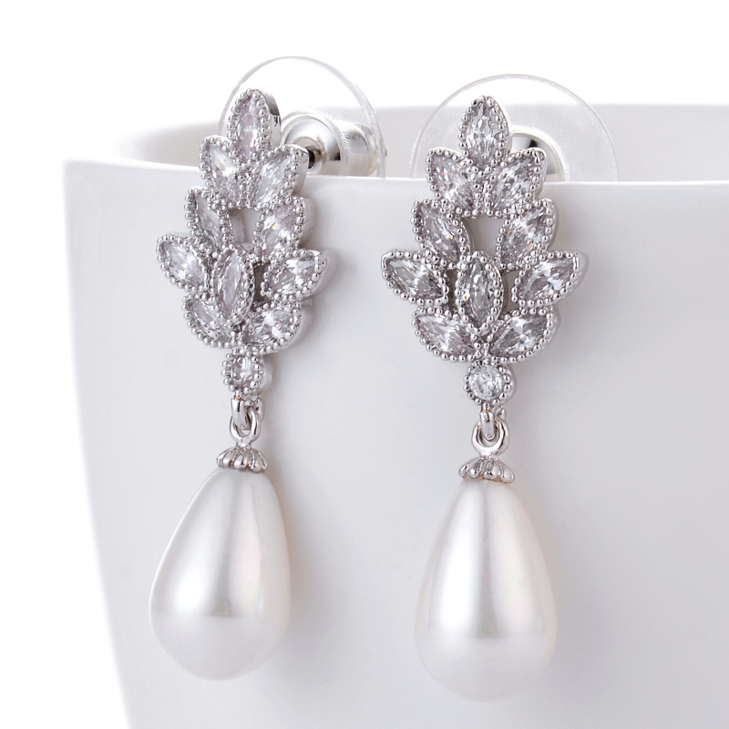 Korean casual new earrings fairy 925 silver needle cross-border pearl pendant earrings zircon versatile gold-plated earrings
