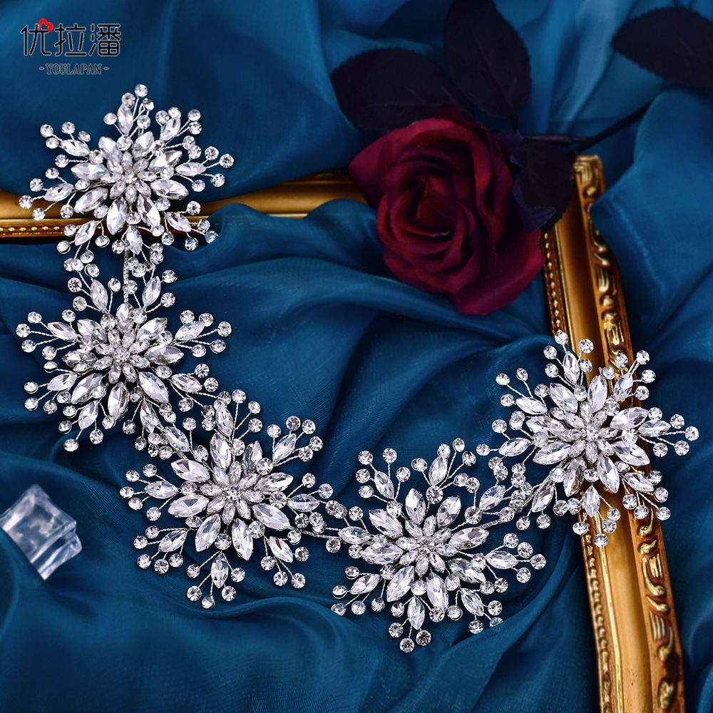 Yulapan HP451 Foreign Trade Bridal Styling Headwear Wedding Dress Pressure Hair Accessories Handmade Water Diamond Flower Hair Hoop