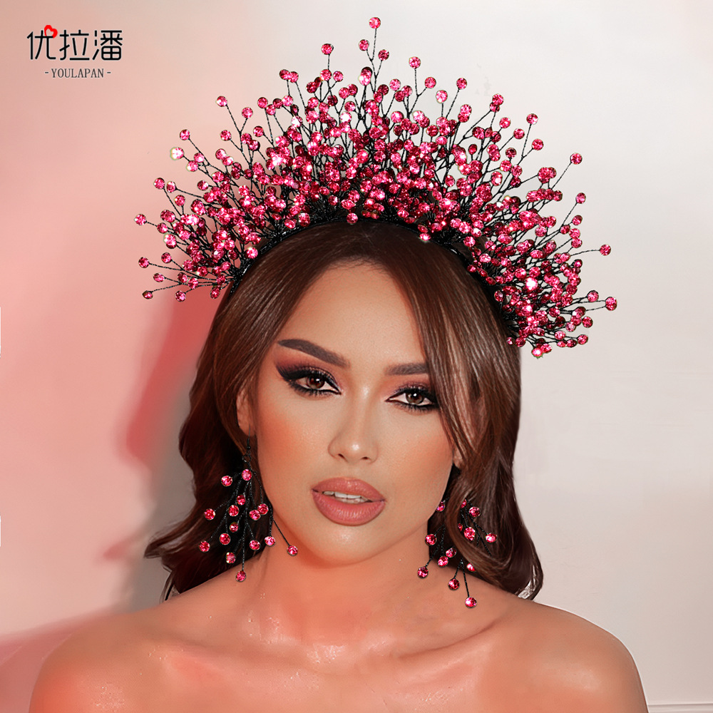 Yulapan HP846 Luxury Heavy Industry Colored Water Diamond Bridal Crown Headpiece Set Wedding Dress Styling Headpiece