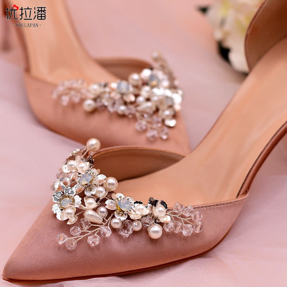Yulapan HX22 Foreign Trade Metal Alloy Shoe Buckle, Shoe Accessories, Free Disassembly Pearl Shoe Flower, Bridal Shoe Clip