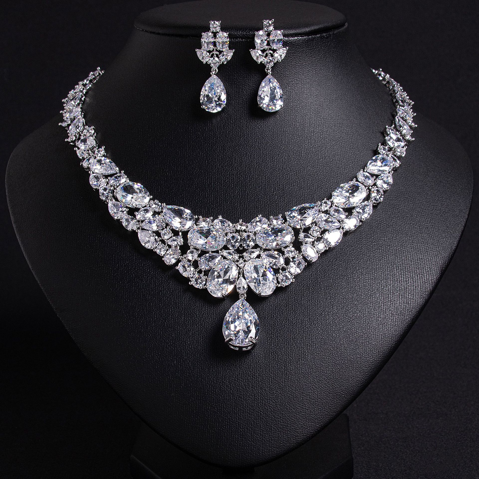 Elegant Bridal Necklace Earrings Zircon Wedding Jewelry Set Wedding Dress Evening Dress Accessories Wedding Banquet Jewelry