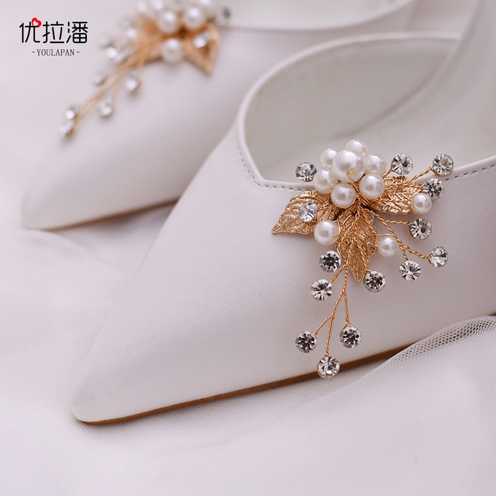Yurapan HX03 Bridal High Heels Pointed Shoes Decorative Shoe Buckles Shoe Buckle Accessories Pearl Shoe Buckles Metal Shoe Flowers