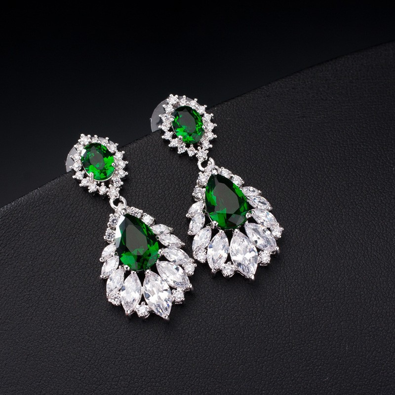 Amazon's popular retro earrings with tassel earrings, sapphire zircon 925 silver needle earrings, wedding jewelry earrings