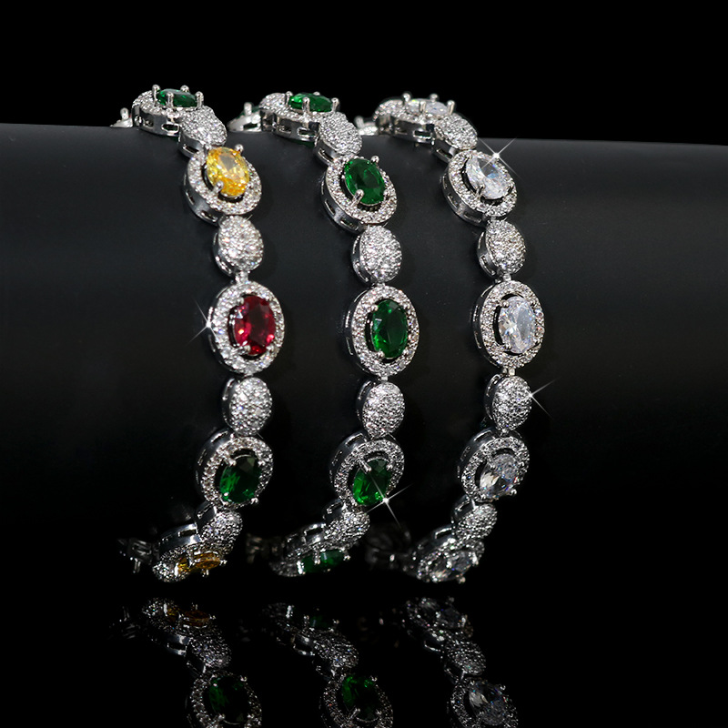 Cross border new colored zircon bracelet, high-end copper inlaid egg shaped colorful treasure bracelet, personalized and versatile, niche jewelry for women