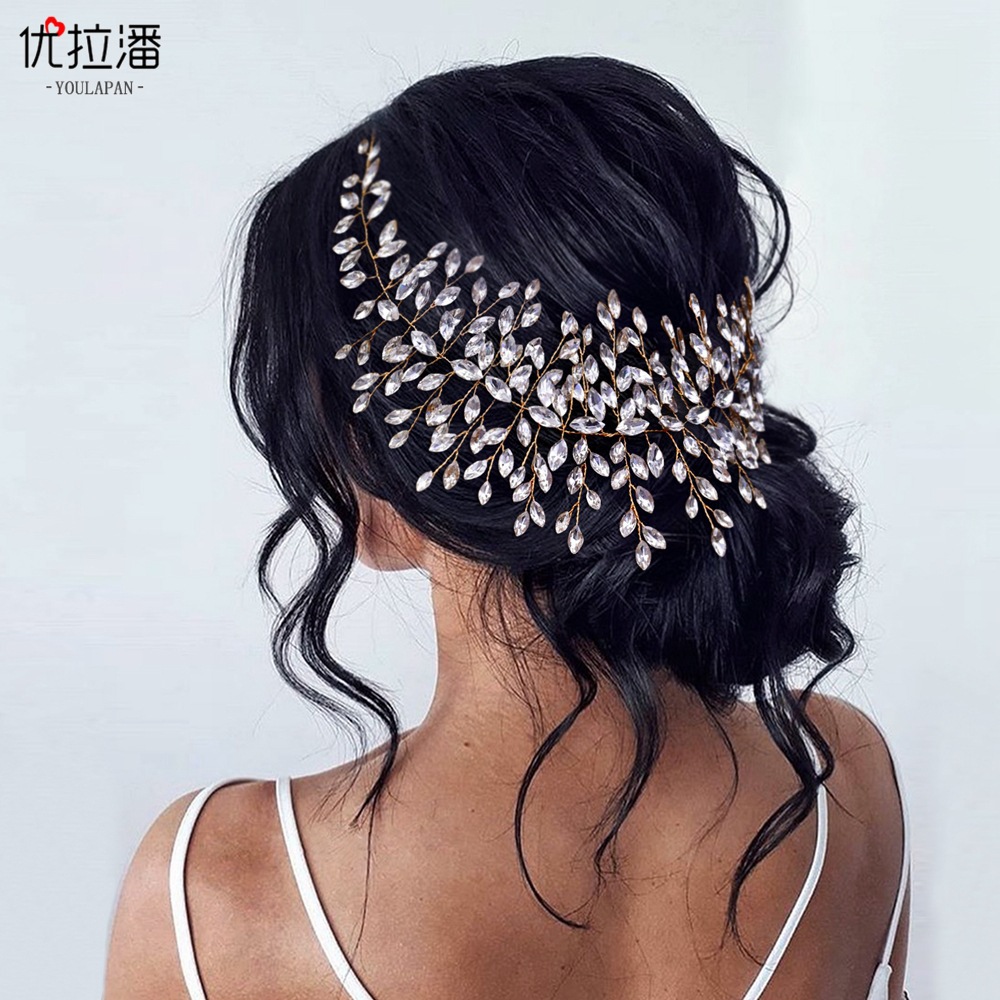 Yulapan HP237 Foreign Trade European and American Bridal Hairpiece, Golden Diamond Hairband with Side Decoration, Photography Studio Hair Accessories