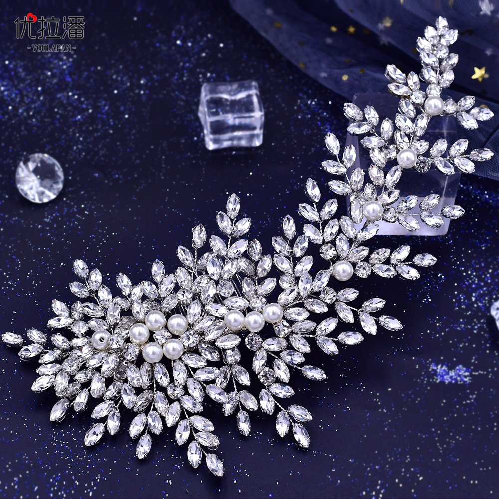 Eulapan HP434 European and American style fashionable bride wedding pure handmade hair comb pearl jewelry inlaid with diamonds side headpiece