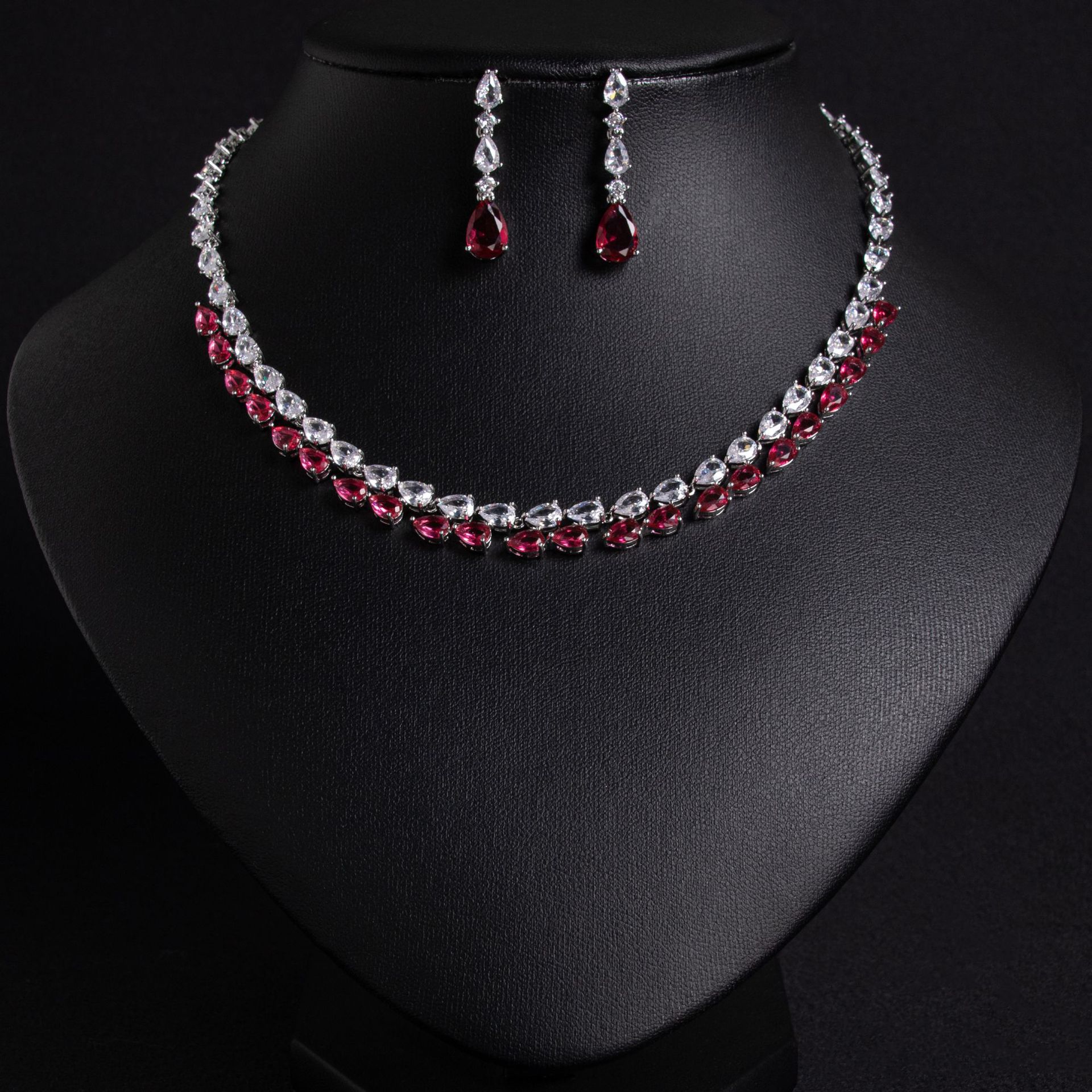 New Korean Bridal Set Accessories Earrings Water Drop Zircon Wedding Dress Accessories Necklace Women's Niche Design Sense