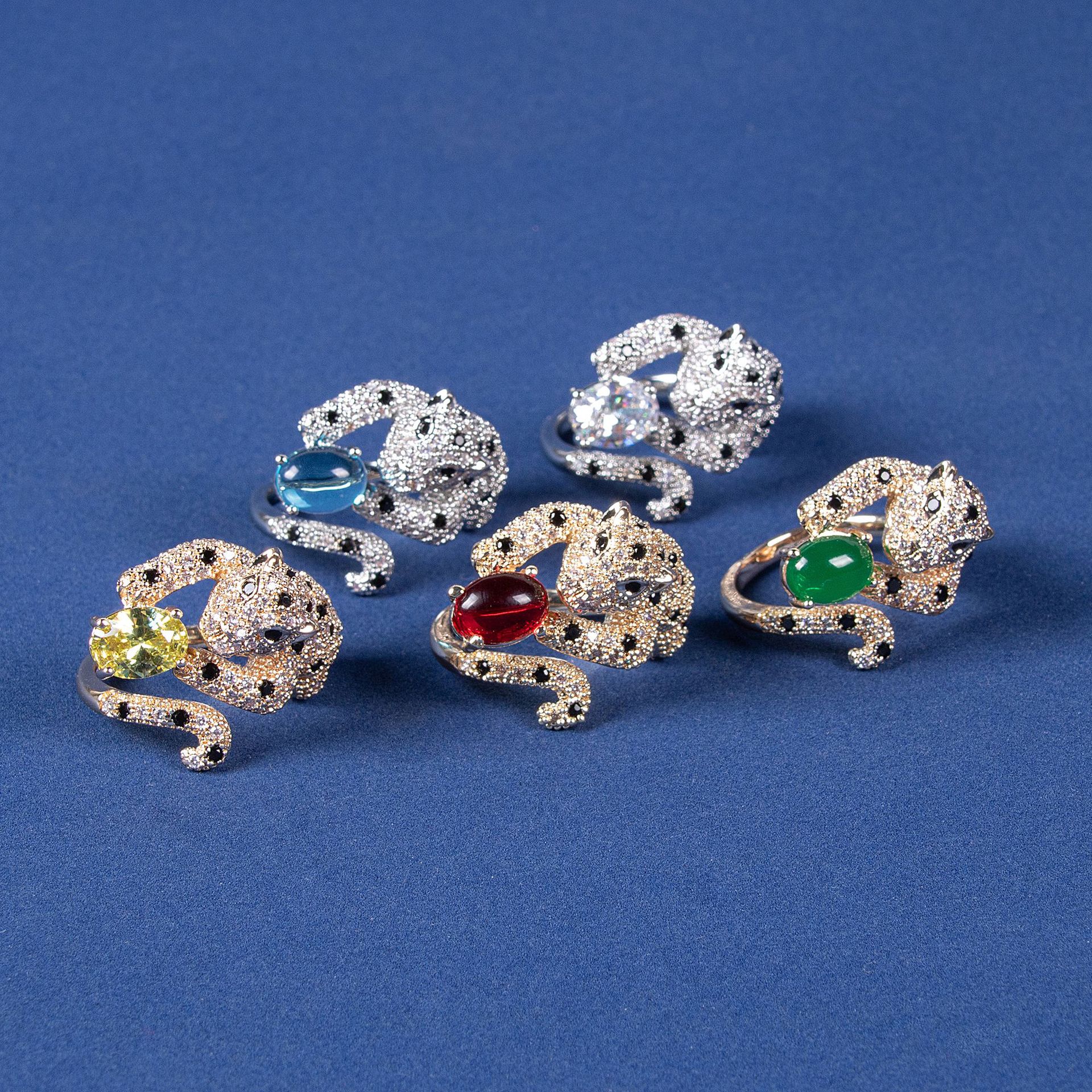 Cross border New European and American Jewelry Vintage Commuting Open Ring Leopard Gemstone Ring Jewelry Wholesale