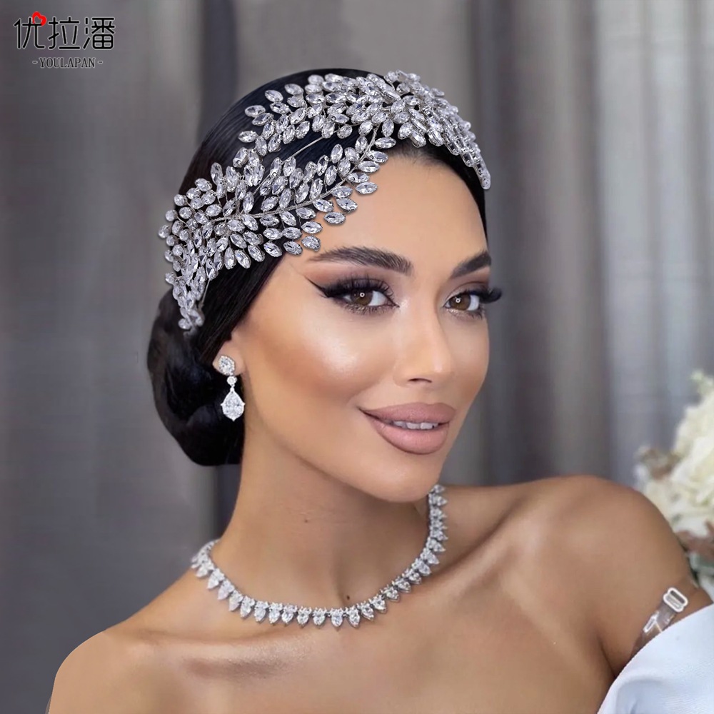 Yulapan HP444 European and American Bridal Diamond Set Headpiece Handmade Water Diamond Hollow Hair Ornament Silver Luxury Wheat Ear Hair Hoop