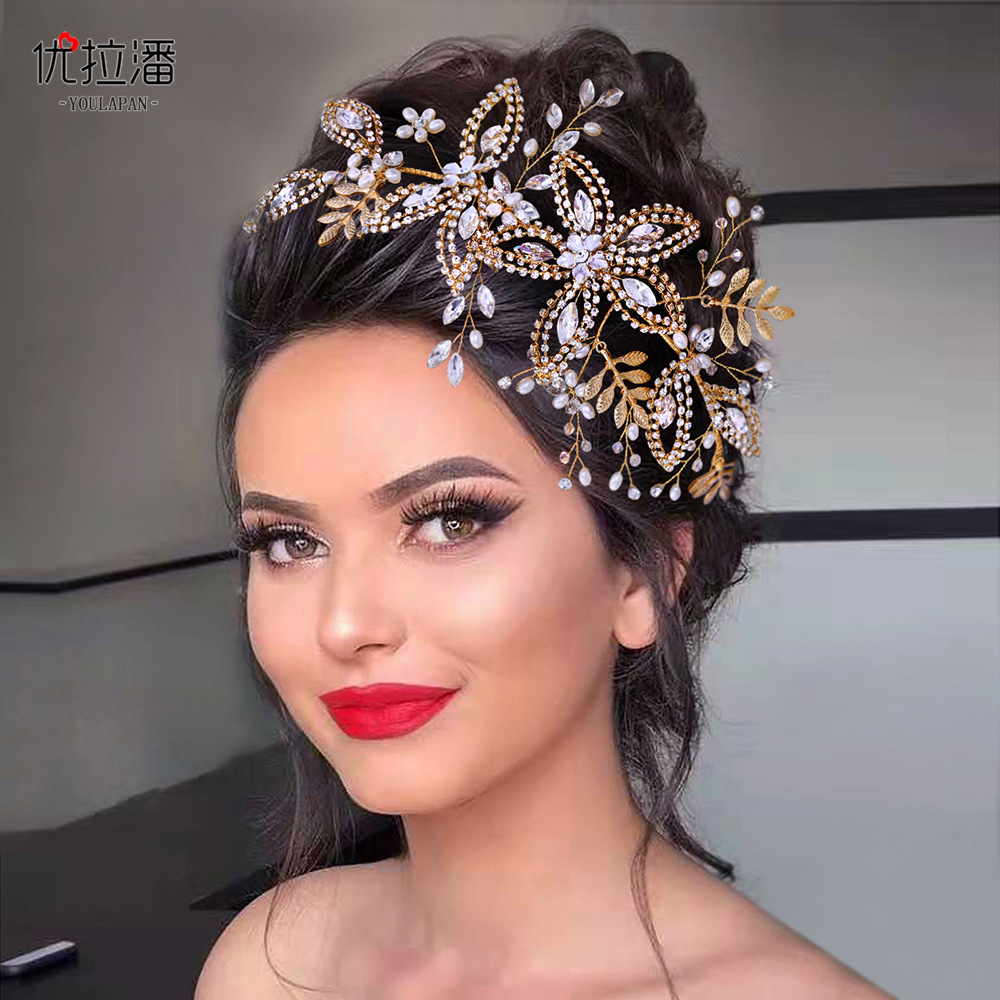 Yulapan HP305 Foreign Trade Headwear with Diamond Inlaid Petals, Bridal Handmade Weaving, Wedding Photography, Hair Accessories, Headbands