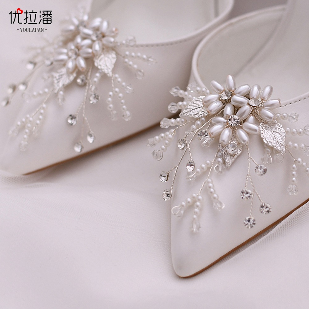 Yulapan HX08 Bridal Shoe Decoration Pearl Flower Shoe Buckle Hole Shoes Flower Single Shoes Detachable Women's Shoe Accessories
