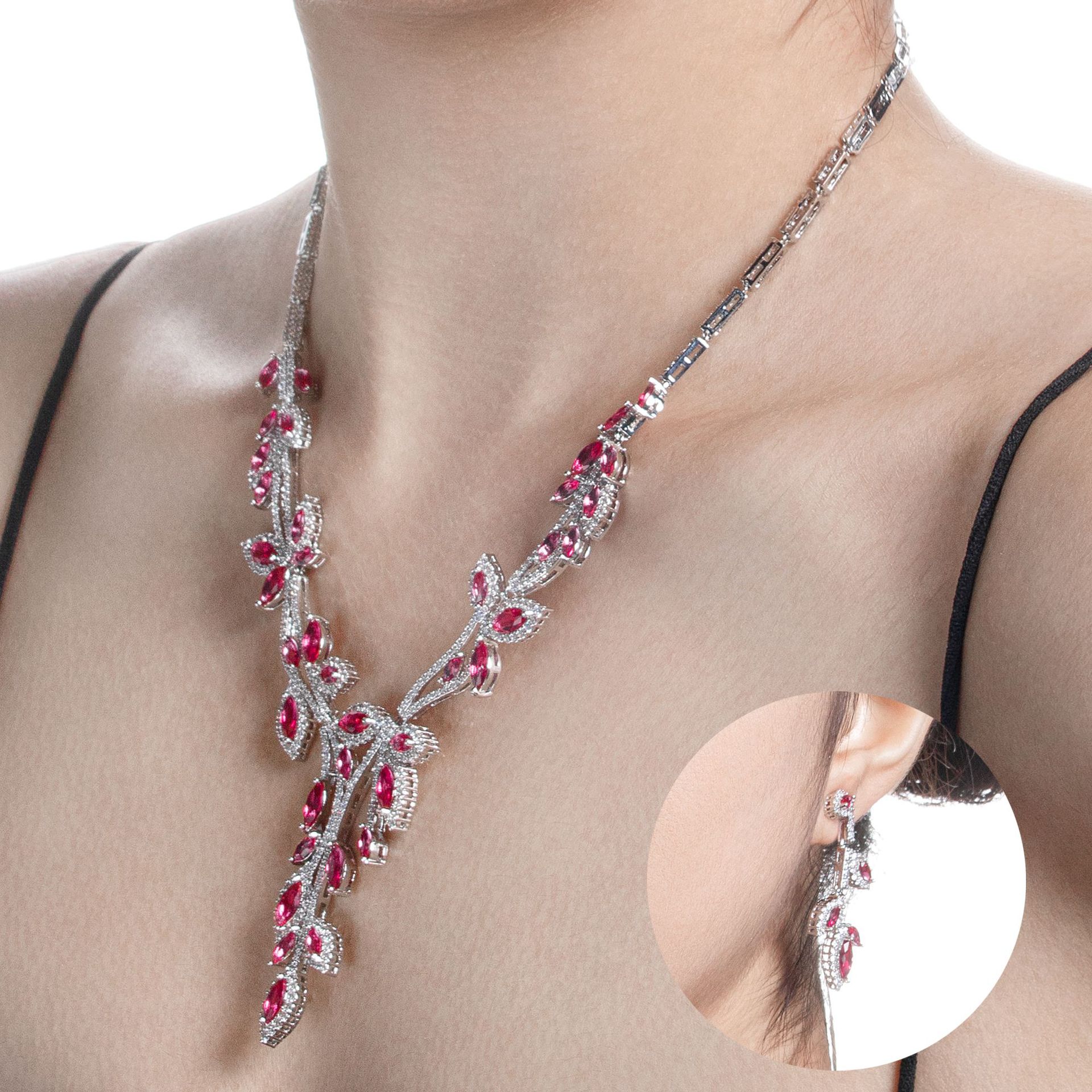 Japanese and Korean Ins temperament high-end jewelry set, leaf necklace, earring jewelry two-piece set, high-end jewelry set