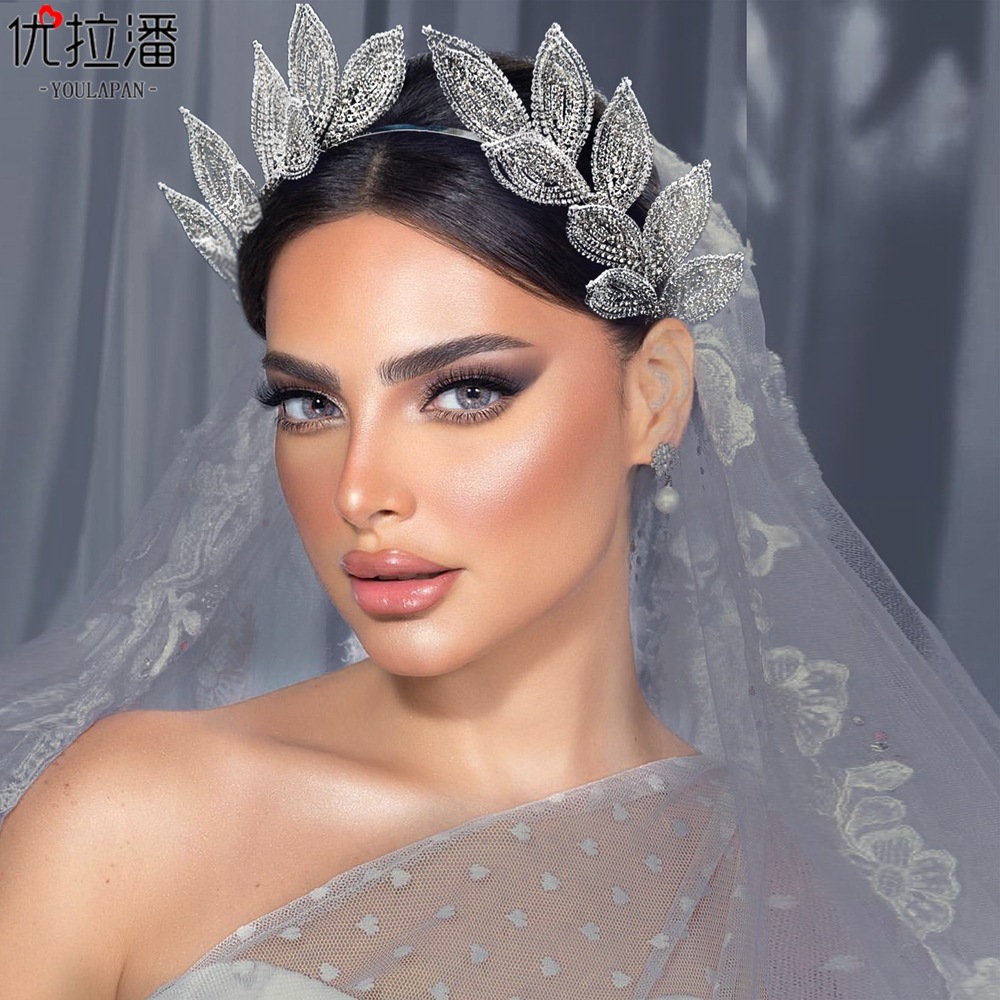 Eulapan HP615 European and American Bridal Headwear Simple Retro Handmade Leaf Style Water Diamond Headband