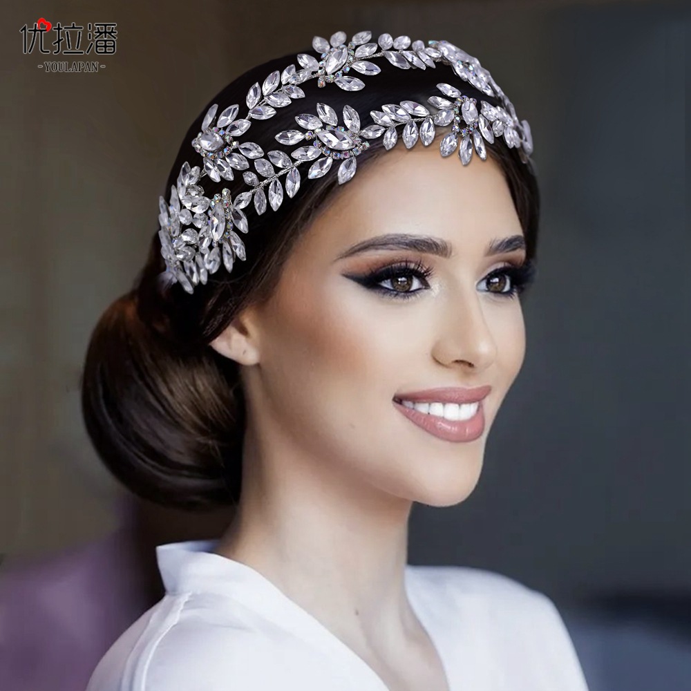 Eulapan HP450 European and American Bridal Headwear Double stranded Hair Hoop Colorful Water Diamond Wedding Dress Performance Retro Celebrity Headband