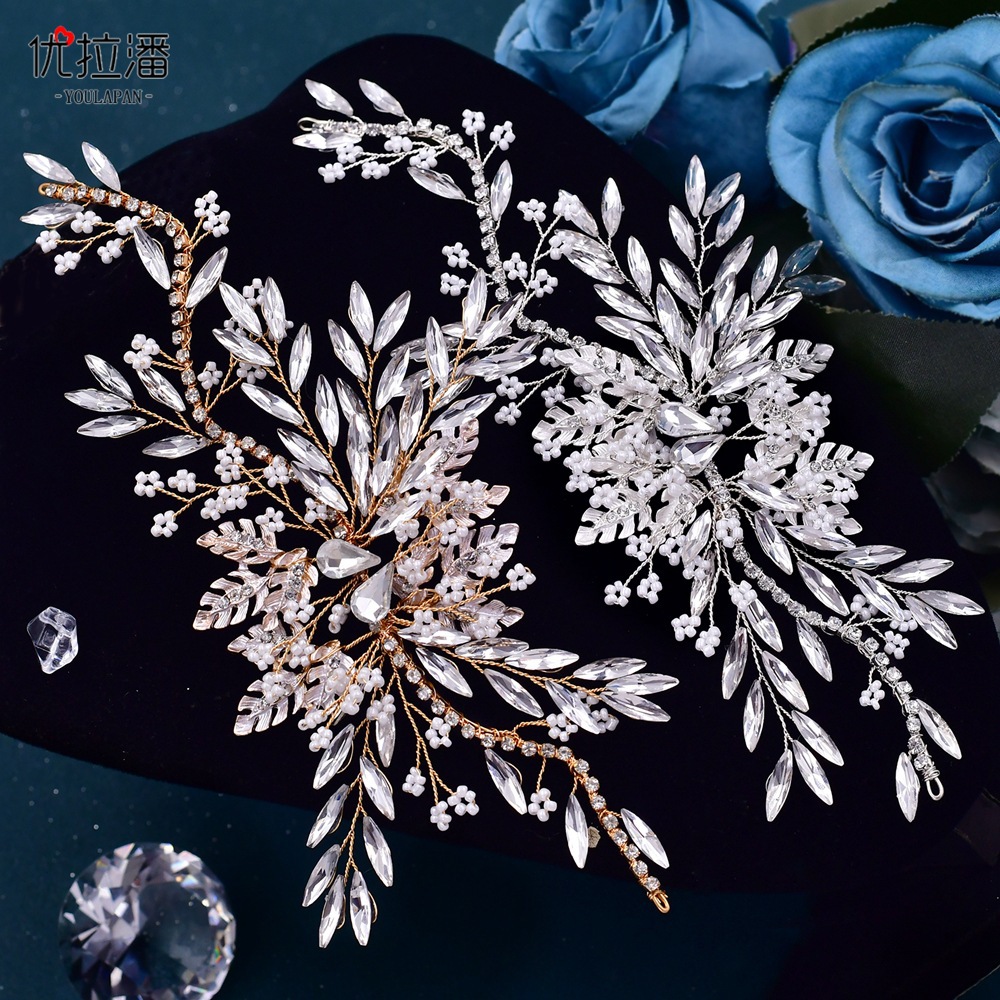 Yulapan HP277 Bridal Handmade Water Diamond Hair Accessories Versatile Ins Style Wedding Dress Accessories, Pan Hair Side Headpieces