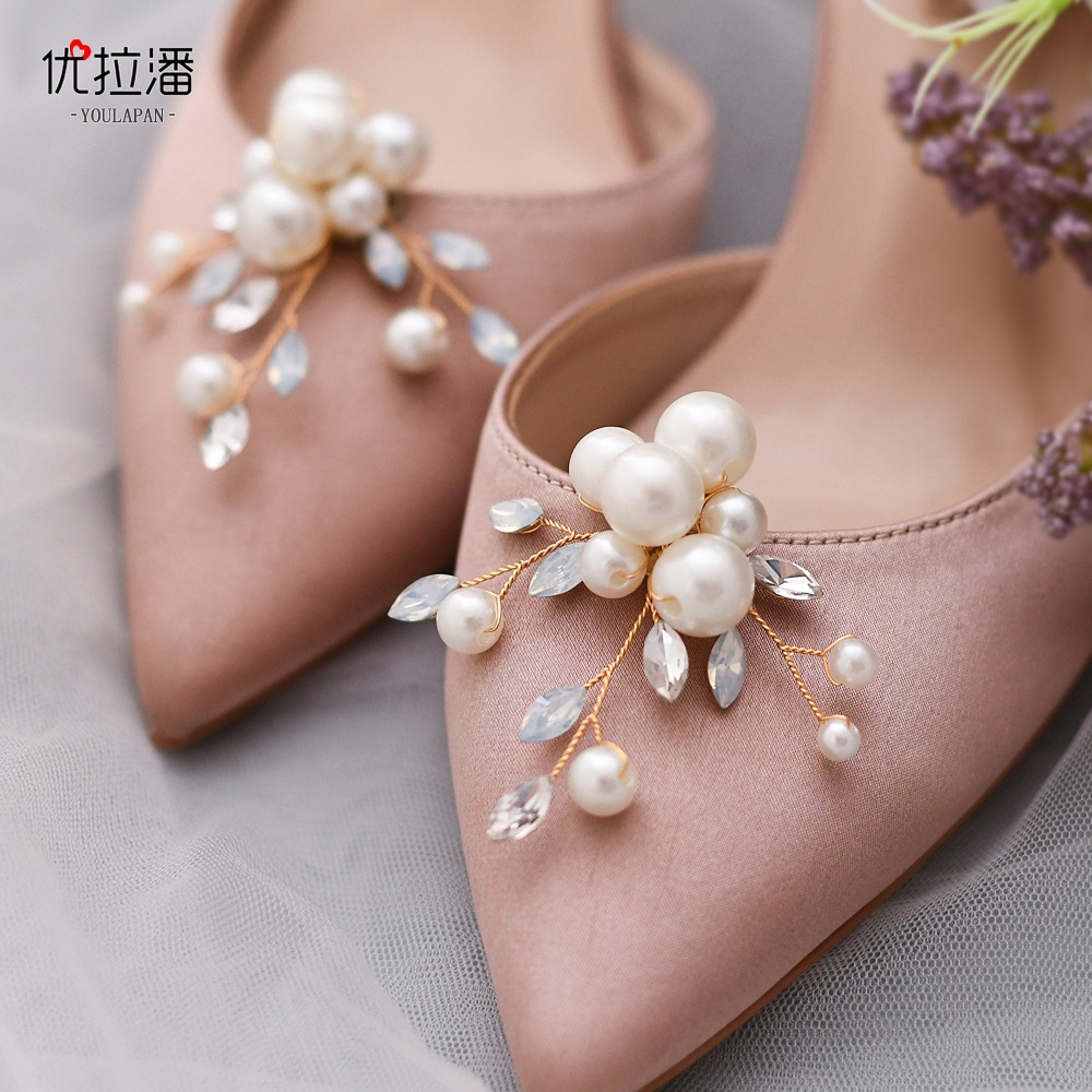 Yulapan HX24 New Wedding Shoes Accessories Water Diamond Protein Pearl Buckle Detachable High Heel Upper Decorative Shoe Clip