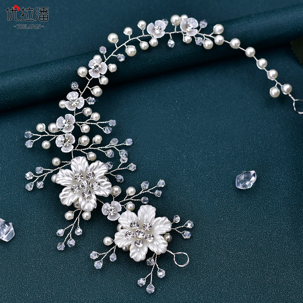 Yurapan SH295 Elegant Bridal Handmade Beaded Wedding Accessories Belt Shell Flower Set with rhinestones