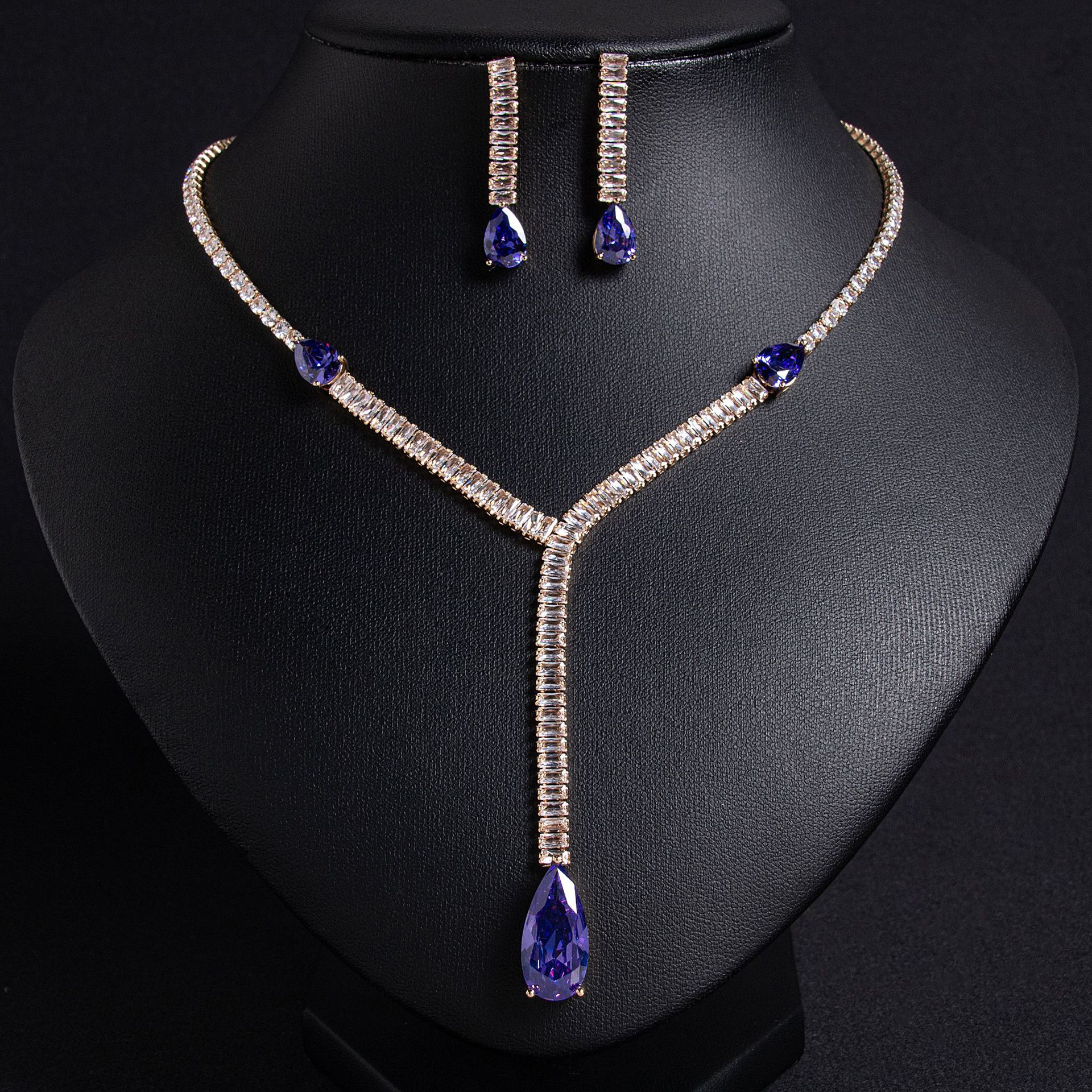 Cross border popular items in foreign trade, European and American luxury brands, retro zircon necklaces, earrings sets, fashionable bridal wedding jewelry