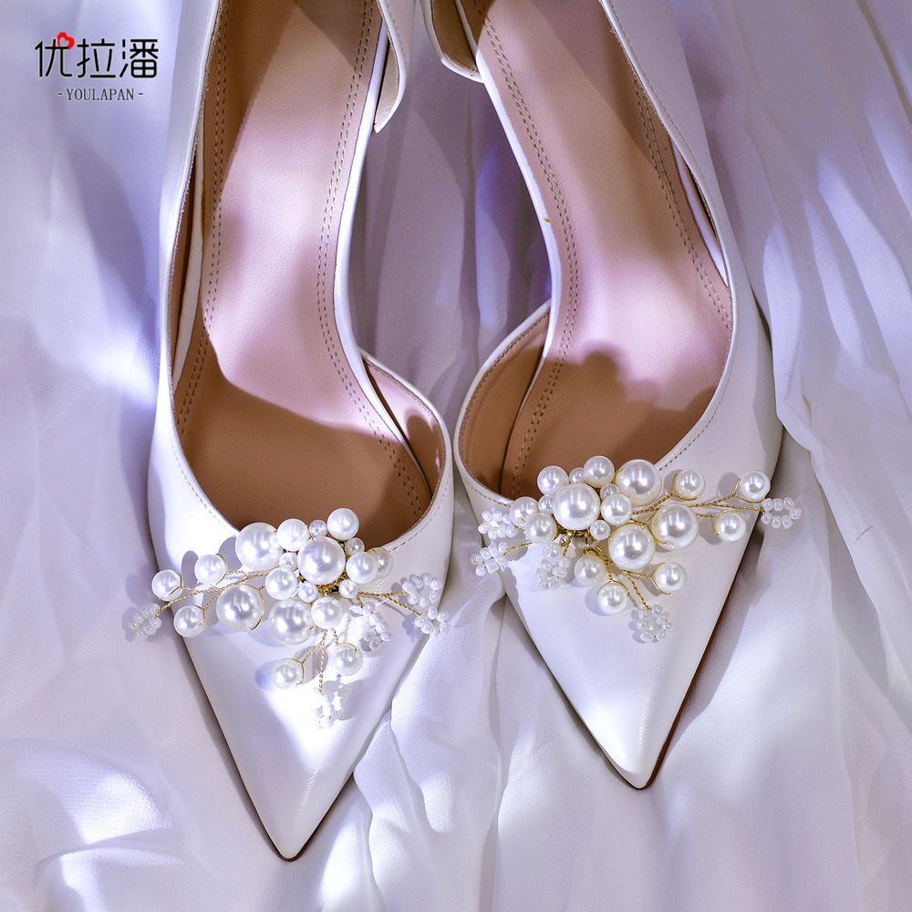 Yurapan HX70 High Heels Women's Singles Fashion Versatile Pearl Decorative Shoes Flower Wedding Dress Accessories Shoe Buckle