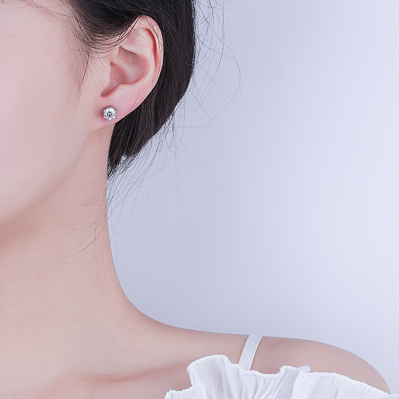 S925 pure silver moissanite diamond six claw earrings 1 carat temperament simple moissanite gift ear accessories live streaming source