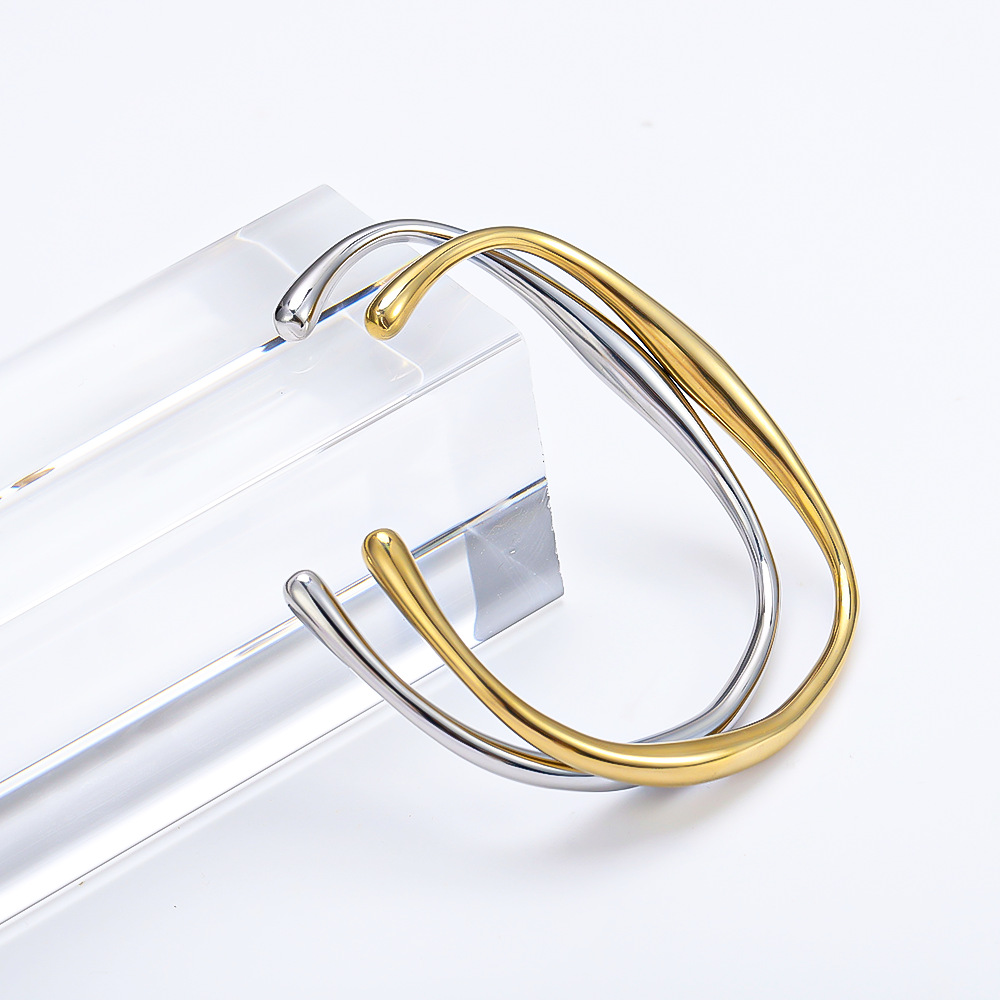 European and American Fashion Titanium Steel Bracelet Solid Geometric Stainless Steel Bracelet Open Bracelet 18K Vacuum Color Preserving Electroplating