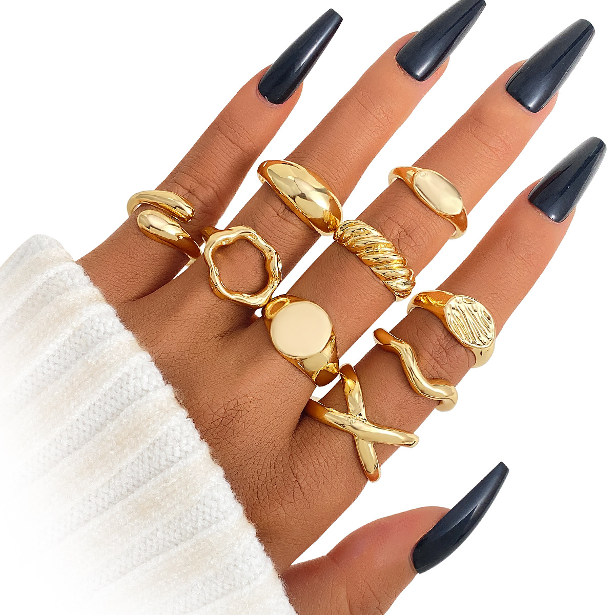 Geometric Design of Cross border Jewelry in Europe and America: Curved Ring, Female Joint Ring, Open Ring Set, Female Wholesale