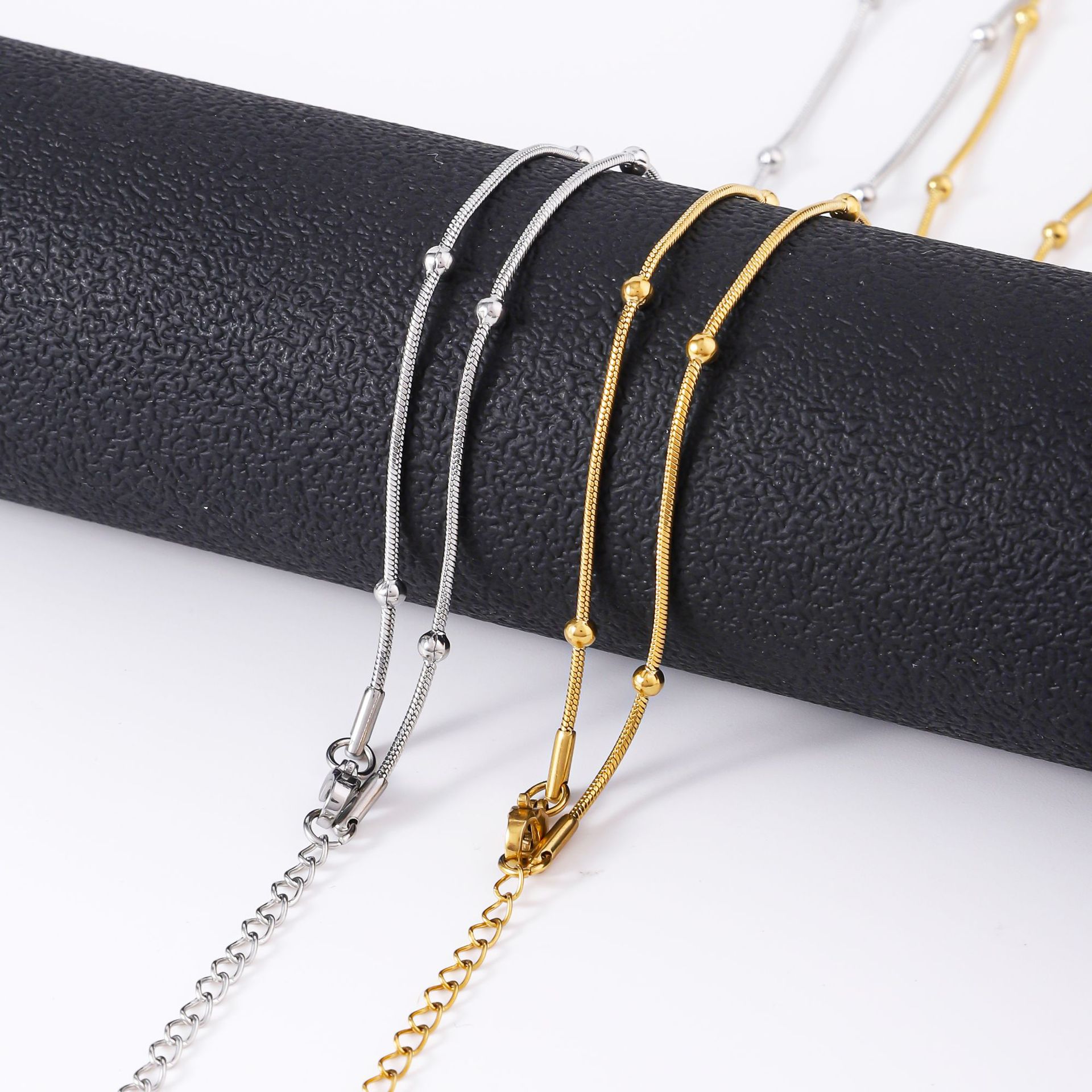 Stainless steel round snake clip bead necklace, women's 18K gold plated snake bone chain, cross-border hot selling DIY jewelry with chain, titanium steel necklace