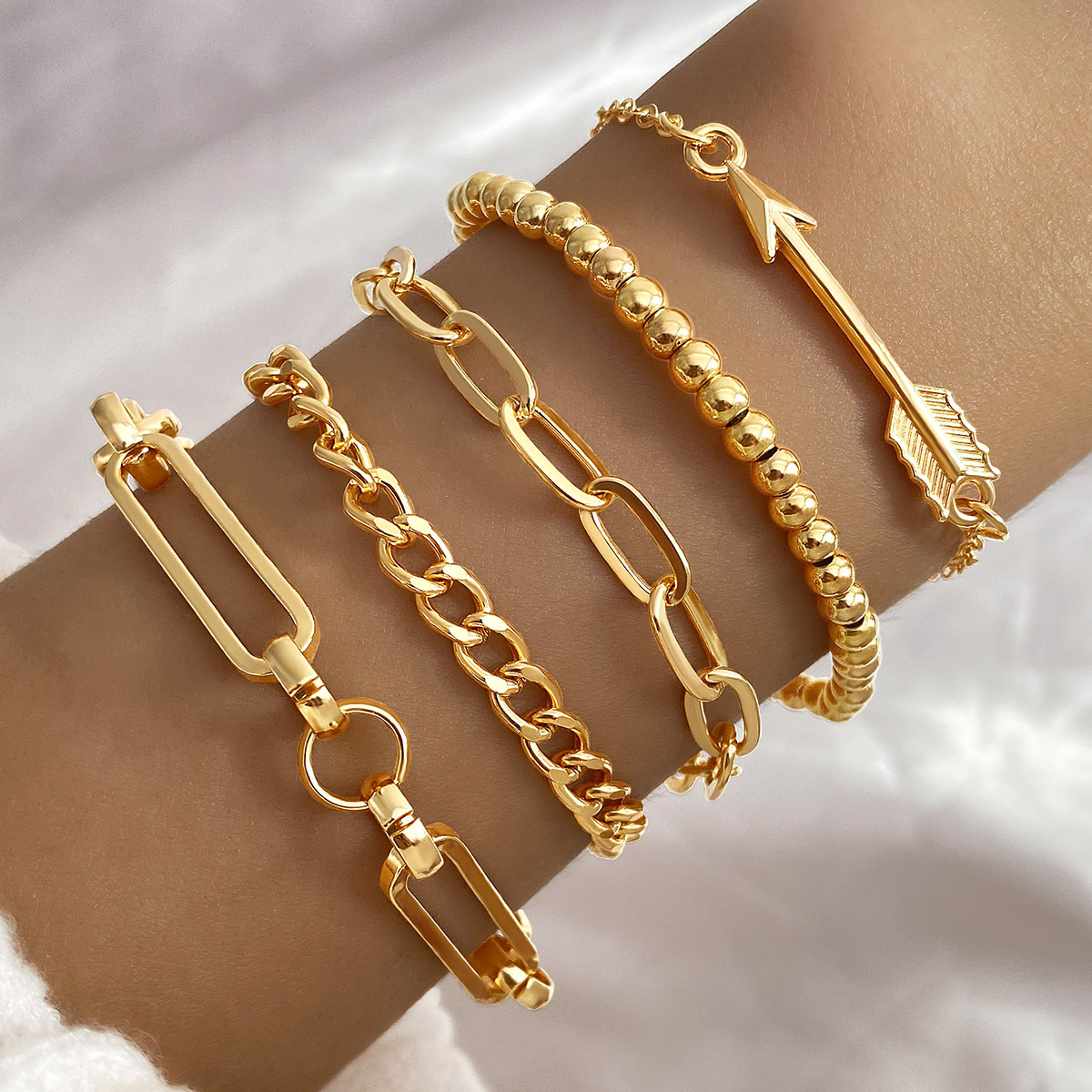 Cross border Bohemian Arrow Bracelet Metal Chain Women's Set with 5 Multi layer Chain Simple Bracelet