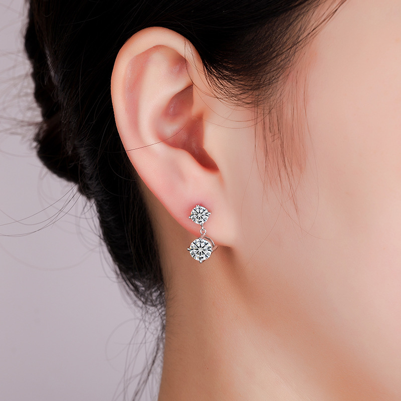 Cross border manufacturer direct sales of Mozambique s925 pure silver ear studs with tassels, high-end and simple Mozambique diamond earrings for women wholesale