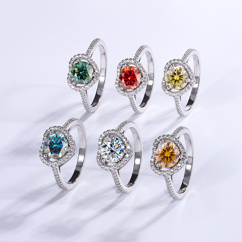 S925 sterling silver moissanite ring with heart-shaped hollow design for women, diamond studded one carat ring, one piece for hair replacement
