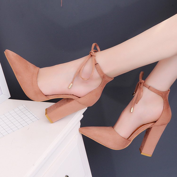 Amazon Cross border Coarse Heel Baotou Sandals for Women 2022 Summer Look Thin Pointed High Heels Strap Large Fashion Women's Shoes